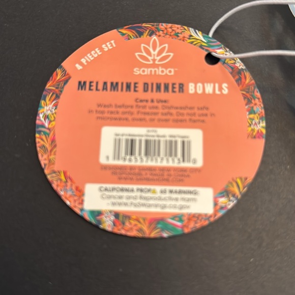 4pc SAMBA Colorful Tropical Print Melamine Dinner Bowls - 8" - Picture 5 of 7